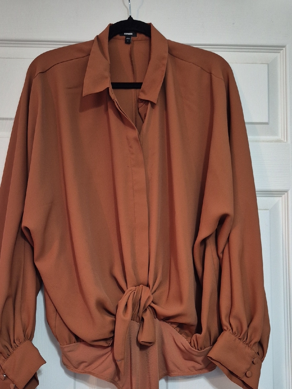 Express Women's Tie-Front Button Bodysuit in Rust Brown